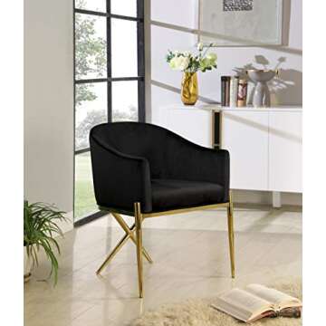 Meridian Furniture Xavier Collection Modern Velvet Dining Chair - Black with Gold Steel Legs