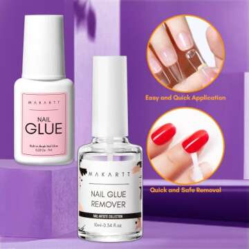 Makartt Nail Glue with Glue Remover Kit, Super Strong Nail Glue 7ML for Acrylic Nails Press On Nails...