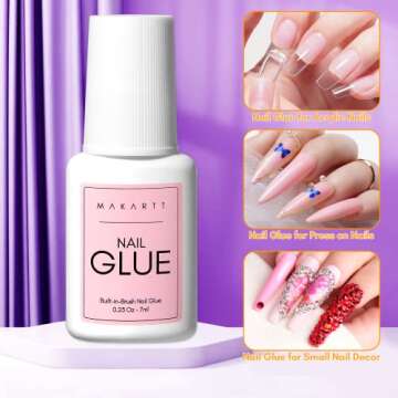 Makartt Nail Glue with Glue Remover Kit, Super Strong Nail Glue 7ML for Acrylic Nails Press On Nails,10ML Glue Off Fake Nails, Remover for Super Glue, Nail Polish Easy Application Nail Art Supplies
