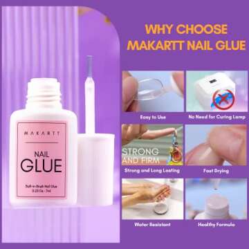 Makartt Nail Glue with Glue Remover Kit, Super Strong Nail Glue 7ML for Acrylic Nails Press On Nails,10ML Glue Off Fake Nails, Remover for Super Glue, Nail Polish Easy Application Nail Art Supplies