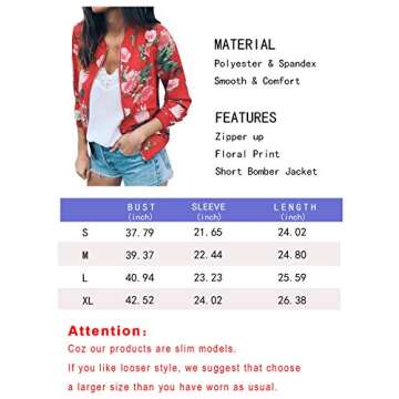 Women's Retro Floral Zipper Baseball Bomber Jacket