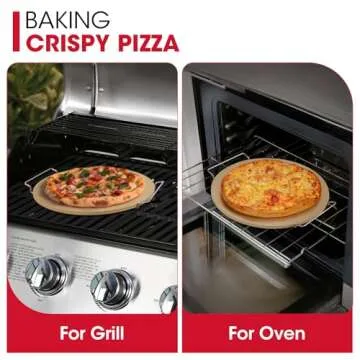 Unicook 15 Inch Round Pizza Stone for Oven and Grill, Oven Baking Stone for Bread, Cordierite Pizza Pan for Baking Crispy Bread, Pie and Cookies, Includes Carry Rack and Dough Scraper