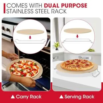 Unicook 15 Inch Round Pizza Stone for Oven and Grill, Oven Baking Stone for Bread, Cordierite Pizza Pan for Baking Crispy Bread, Pie and Cookies, Includes Carry Rack and Dough Scraper