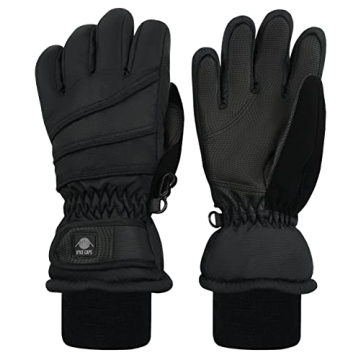 N'Ice Caps Kids Waterproof Winter Thinsulate Warm Gloves (Black, 7-8 Years)