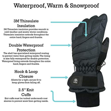 N'Ice Caps Kids Waterproof Winter Thinsulate Warm Gloves (Black, 7-8 Years)