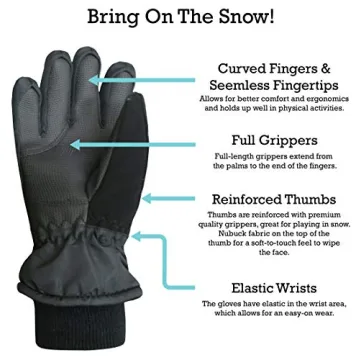 N'Ice Caps Kids Waterproof Winter Thinsulate Warm Gloves (Black, 7-8 Years)