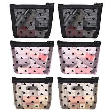MHDGG Mini Mesh Makeup Bags - 6 Stylish Heart Print Cosmetic Organizers