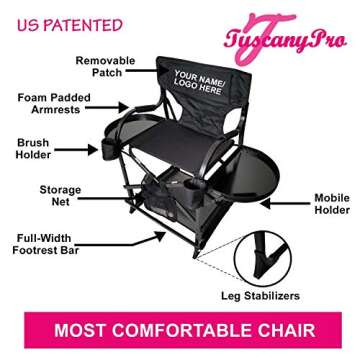 Tuscany Pro Portable Hairstylist & Makeup Artist Chair - Perfect for Salons, Movie Sets and More - Italian Design - Adjustable Seat Heights