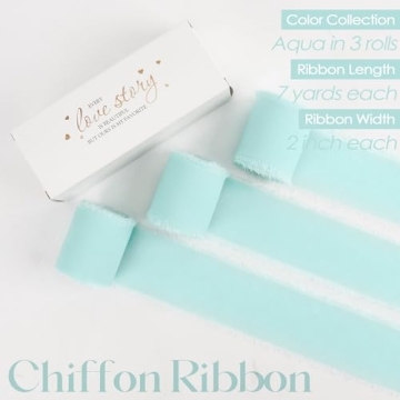 MEEDEE Aqua Chiffon Ribbon 2 Inch Frayed Ribbon for Crafts