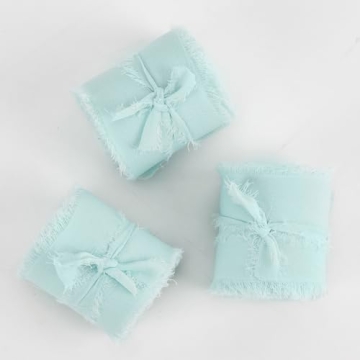 MEEDEE Aqua Chiffon Ribbon 2 Inch Frayed Ribbon for Crafts