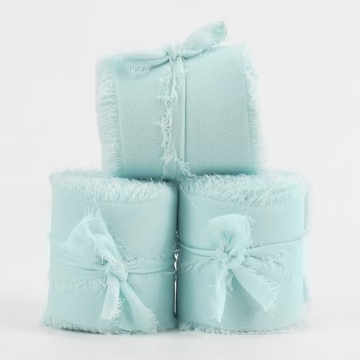 MEEDEE Aqua Chiffon Ribbon 2 Inch Frayed Ribbon for Crafts