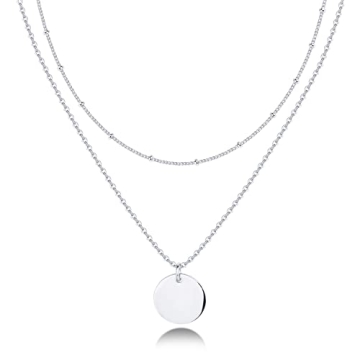 PAVOI Rhodium Plated Layered Coin Pendant Necklace | Layering Necklaces for Women | Dainty Minimalis...