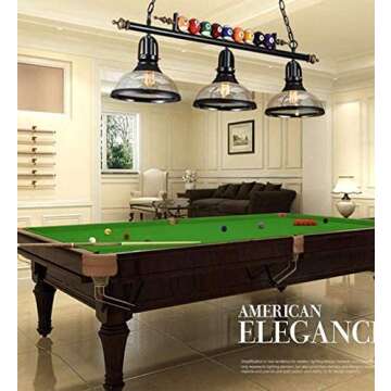 Industrial Vintage Chandelier - LITFAD 3 Lights Island Light Edison Metal Pendant Lamp Fixture with Glass Shade Special Billiard Ball Decoration in Black Finish for Restaurant Dining Room, UL Listed
