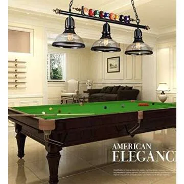 Industrial Vintage Chandelier - LITFAD 3 Lights Island Light Edison Metal Pendant Lamp Fixture with Glass Shade Special Billiard Ball Decoration in Black Finish for Restaurant Dining Room, UL Listed