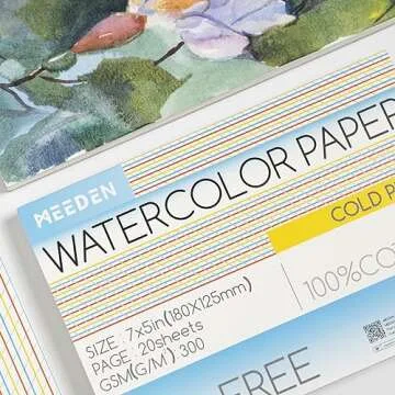 MEEDEN Watercolor Paper Block, 100% Cotton Watercolor Paper Pad of 20 Sheets, 140lb/300gsm, Acid-Free Art Paper for Watercolor, Gouache, Ink and More, 5" x 7" Cold Press