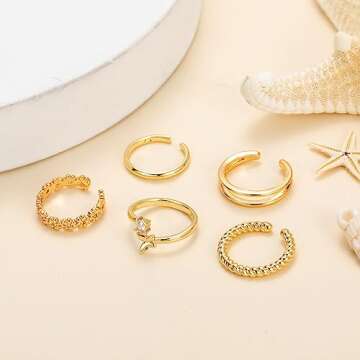 Awinesn Adjustable Gold Toe Rings Set for Women