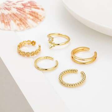 Awinesn Adjustable Gold Toe Rings Set for Women