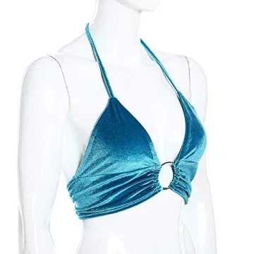 Trendy Blue Halter Backless Camisole Women's Streetwear