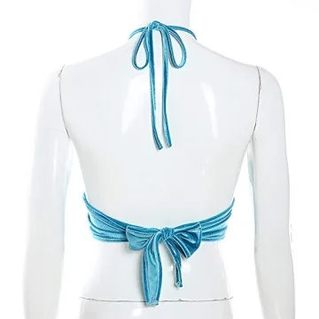 Trendy Blue Halter Backless Camisole Women's Streetwear