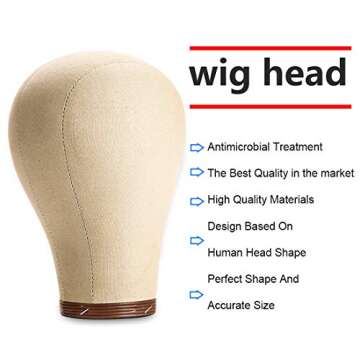 Wig Head Stand Cork Canvas Block Durable and Sturdy Mannequin Head for Wigs Making Display 23 inch