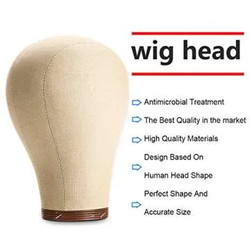 Wig Head Stand Cork Canvas Block Durable and Sturdy Mannequin Head for Wigs Making Display 23 inch