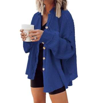 Yanekop Waffle Knit Button Down Shirt Women Oversized Waffle Shacket Outfit Jackets Fall Outerwear J...