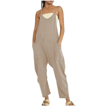 HAILTH Rompers for Women Casual Summer Jumpsuits Sleeveless Loose Spaghetti Strap Baggy Overalls Jum...