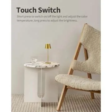 PUSU Cordless Rechargeable Table Lamp Set of 2, 4000mAh Battery Powered LED Desk Lamp, 3 Color Stepless Dimming Up, Portable Table Light Lamp for Bedroom Restaurant Outdoor (Gold)