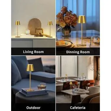 PUSU Cordless Rechargeable Table Lamp Set of 2, 4000mAh Battery Powered LED Desk Lamp, 3 Color Stepless Dimming Up, Portable Table Light Lamp for Bedroom Restaurant Outdoor (Gold)