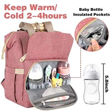 Jiefeike Diaper Bag Backpack, Pink Baby Girls Diaper Bag for Mom, Travel Baby Bags Backpack for Women, Insulated Pockets Portable toddler diaper bag with USB Charging Port, RFID Anti-Theft Pocket