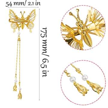 Flymind 6Pcs Moving Butterfly Tassel Hair Clips, Elegant Antique Side Hairpins Decorative Accessorie...