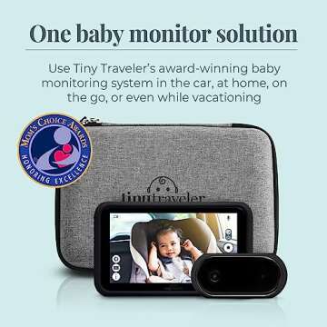 Tiny Traveler Baby Monitor Portable Baby Car Camera with Add-On Camera & Travel Kit, Night Vision HD 720p 5" Touchscreen, Battery Powered, Split-Screen, Travel Pouch Included - Black