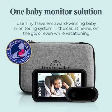 Tiny Traveler Baby Monitor Portable Baby Car Camera with Add-On Camera & Travel Kit, Night Vision HD 720p 5" Touchscreen, Battery Powered, Split-Screen, Travel Pouch Included - Black