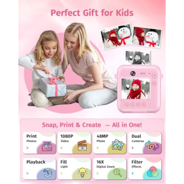 Instant Camera, Dual-Lens Kids Camera Instant Print for Boys Girls Christmas Birthday Gifts, 1080P D...