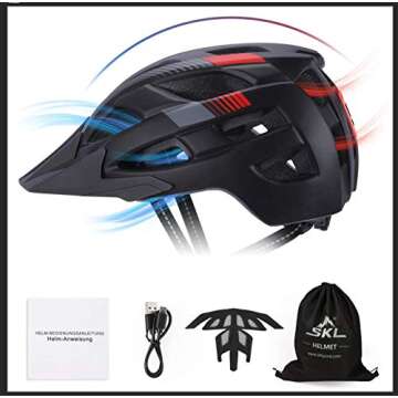SKL Adult Bike Helmet with Rechargeable Tail Light