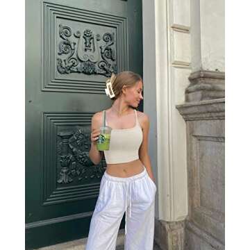 OQQ Women's 3 Piece Crop Top Ribbed Seamless Workout Tank Tops Strapless Tube Tops Exercise Crop Tops Beige