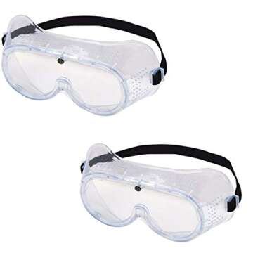 Chromex Heavy Duty Safety Goggles with Adjustable Strap | Impact Resistant Anti-Fog Ventilated Eyewear, fits over glasses, 2 Pack