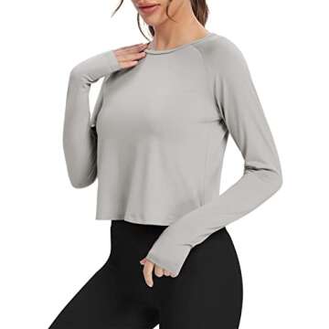 Bestisun Split Back Workout Long Sleeve Shirts Exercise Sports Clothes Activewear Running Tops for W...