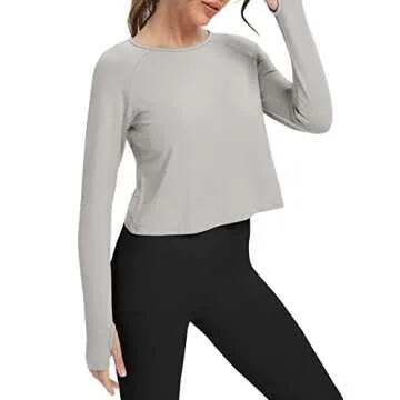 Bestisun Split Back Workout Long Sleeve Shirts Exercise Sports Clothes Activewear Running Tops for Women Gray S