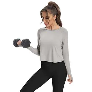 Bestisun Split Back Workout Long Sleeve Shirts Exercise Sports Clothes Activewear Running Tops for Women Gray S