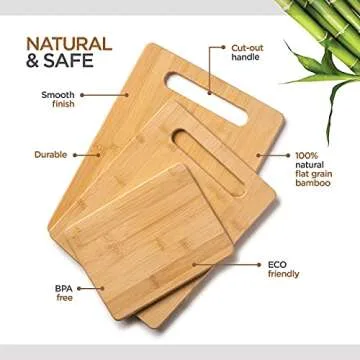 Bamboo Cutting Board Set - 3 Piece Reversible Wood Cutting Boards for Kitchen, Chopping Meat, Vegetables, Fruit, Cheese, Charcuterie - Assorted Sizes with Handles for Meal Prep & Serving