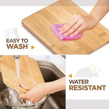 Bamboo Cutting Board Set - 3 Piece Reversible Wood Cutting Boards for Kitchen, Chopping Meat, Vegetables, Fruit, Cheese, Charcuterie - Assorted Sizes with Handles for Meal Prep & Serving