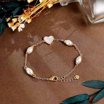 AiliFe Pearl Heart Bracelets for Women valentines Gift, Cubic Zirconic Shell Gold Plated Charm with 7+2 Inch Extension Chain (Shell Heart Bracelet)