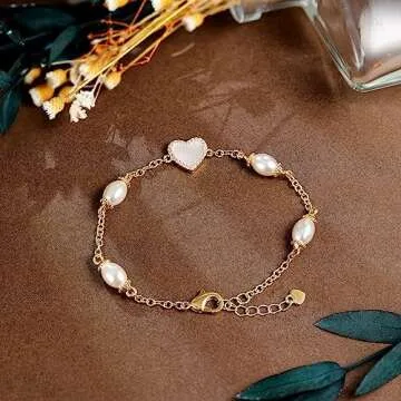 AiliFe Pearl Heart Bracelets for Women valentines Gift, Cubic Zirconic Shell Gold Plated Charm with 7+2 Inch Extension Chain (Shell Heart Bracelet)