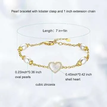 AiliFe Pearl Heart Bracelets for Women valentines Gift, Cubic Zirconic Shell Gold Plated Charm with 7+2 Inch Extension Chain (Shell Heart Bracelet)