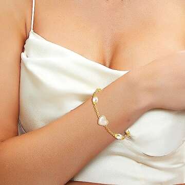 AiliFe Pearl Heart Bracelets for Women valentines Gift, Cubic Zirconic Shell Gold Plated Charm with 7+2 Inch Extension Chain (Shell Heart Bracelet)