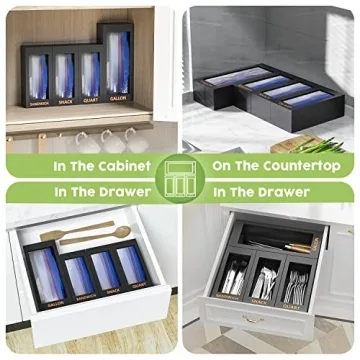 Bamboo Storage Bag Organizer for Kitchen - 4 Boxes