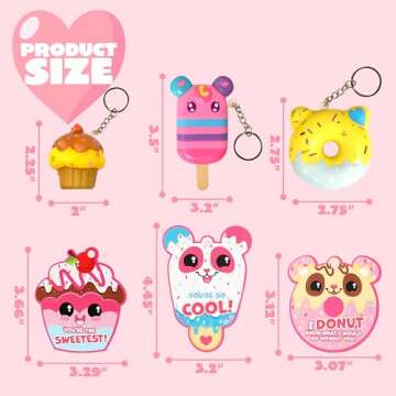 JOYIN 28 Packs Dessert squishy toys Stress Relief Keychains with Cards for Classroom Exchange Prizes, Fidget Toy Valentine’s Greeting Cards, Valentine Party Favors, Valentine Exchange Gifts