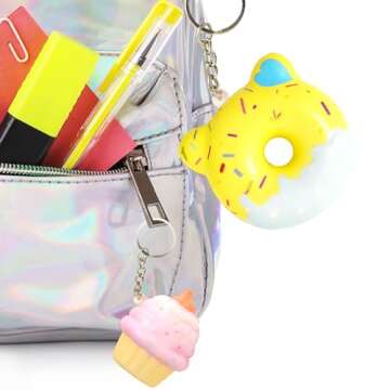 JOYIN 28 Packs Dessert squishy toys Stress Relief Keychains with Cards for Classroom Exchange Prizes, Fidget Toy Valentine’s Greeting Cards, Valentine Party Favors, Valentine Exchange Gifts