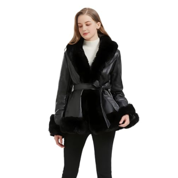 GRAN ORIENTE Women's Faux Leather Jacket with Fur Collar